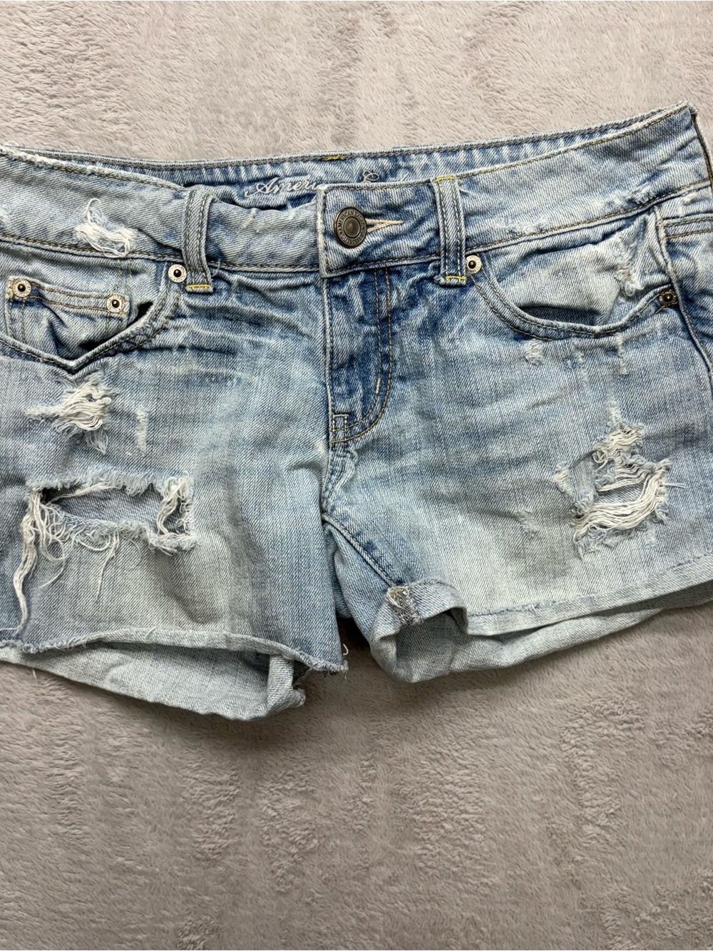 American Eagle Outfitters Light Blue Distressed Denim Shorts